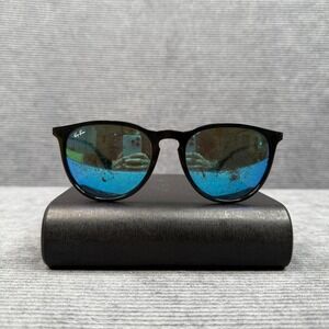 Ray-Ban Erika RB4171 601/55 Black Blue Mirror Round Sunglasses Italy